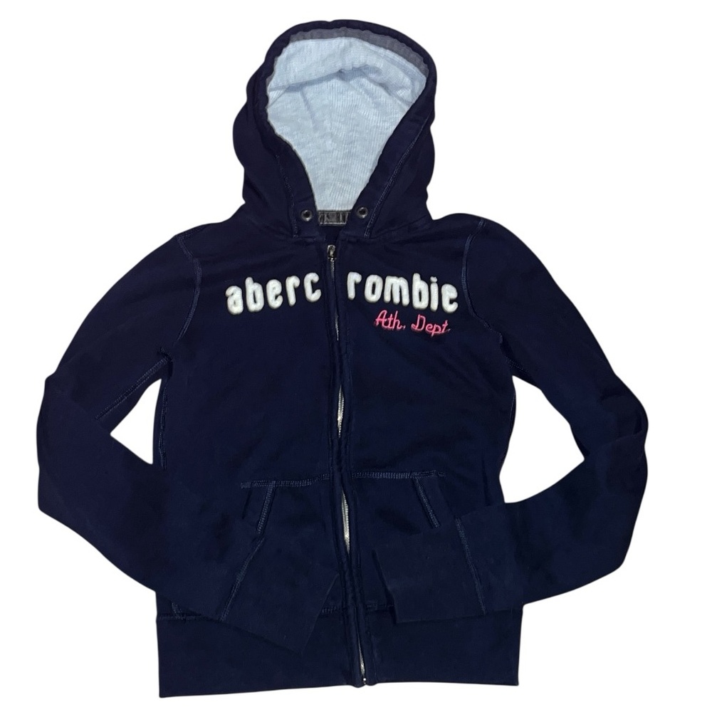 Abercrombie & Fitch Y2K zip up hoodie patches blue KIDS large Womens xs/s preppy